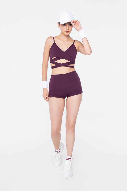 Reverence Top Burgundy & Side Scrunch Shorts