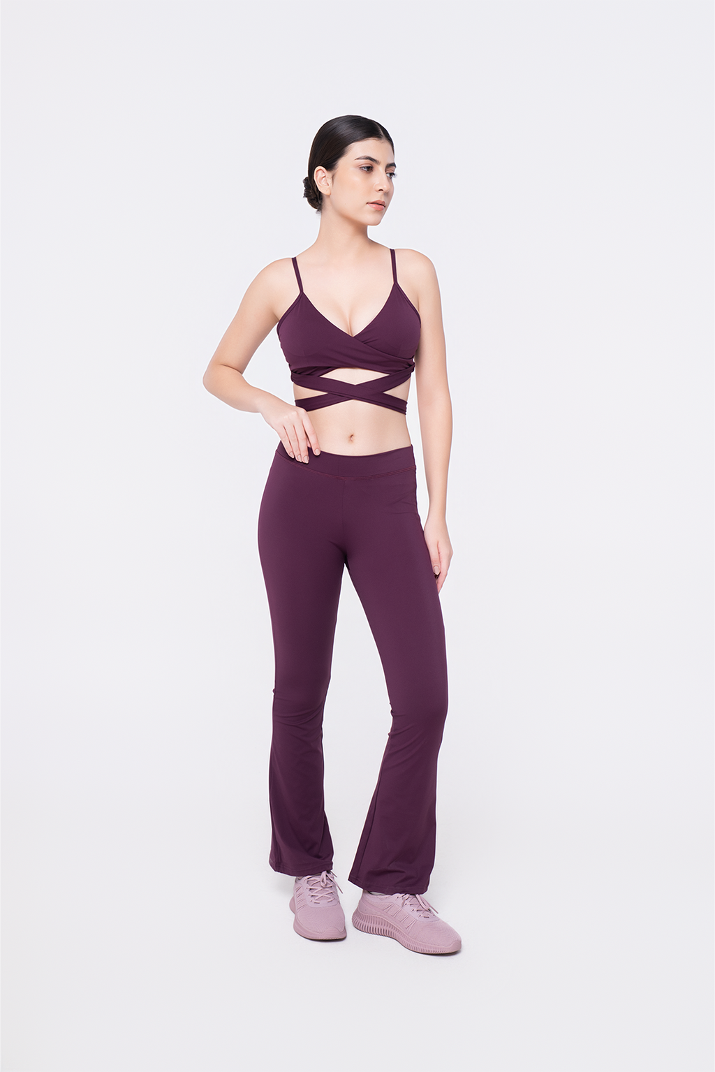 Reverance Bra Top Burgundy & Boot Flare Leggings