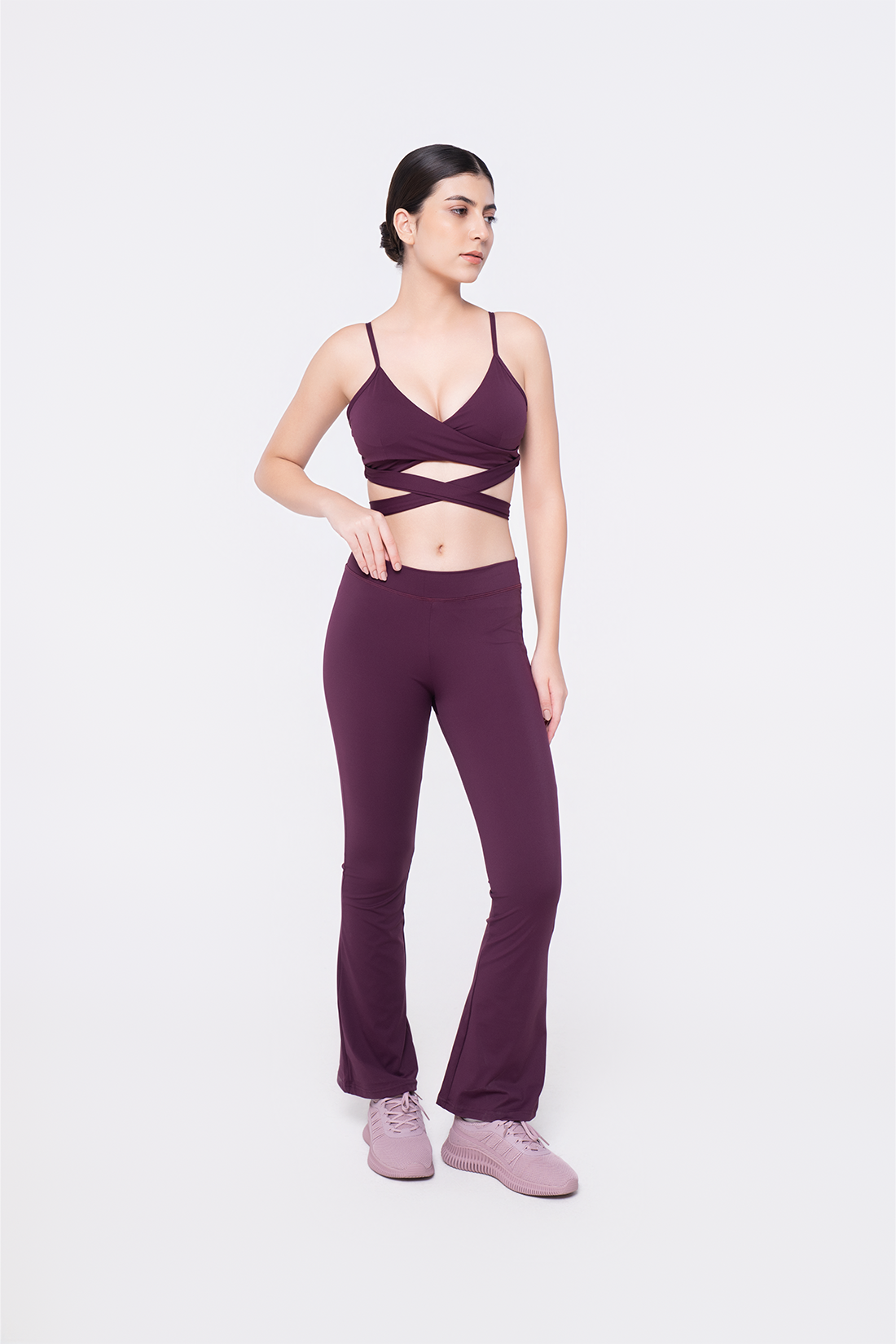 Reverance Bra Top Burgundy & Boot Flare Leggings