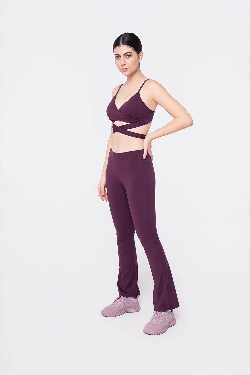 Reverance Bra Top Burgundy & Boot Flare Leggings