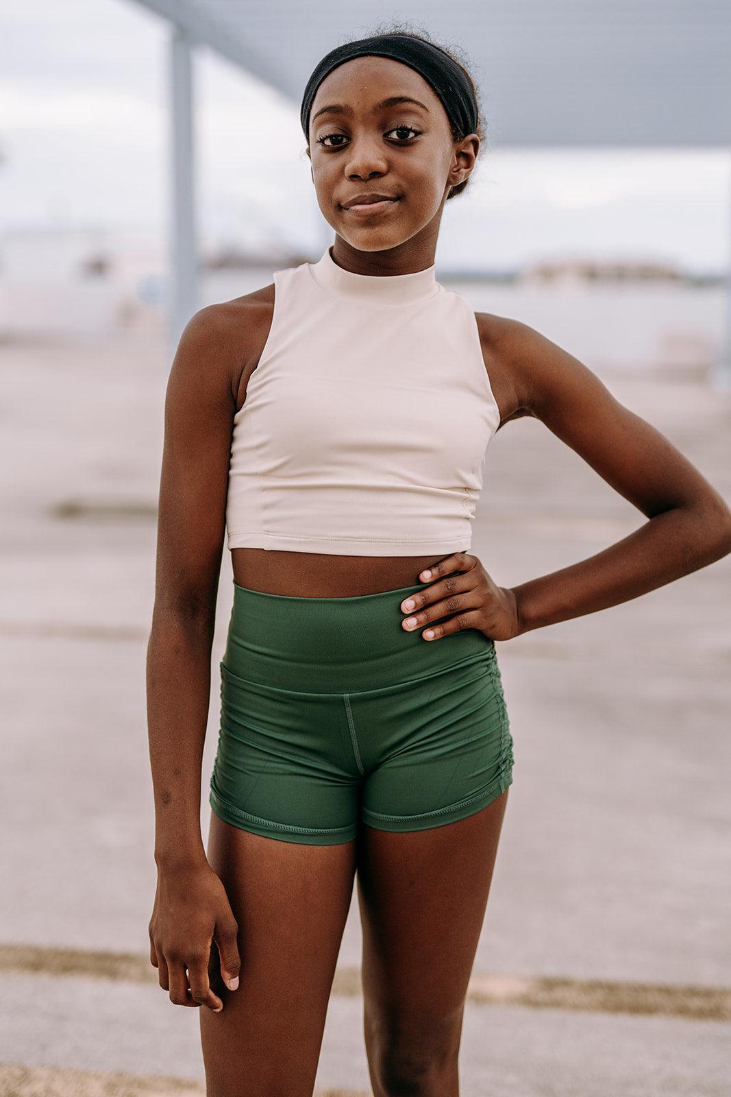 Youth Green Tempo Scrunch Side Shorts