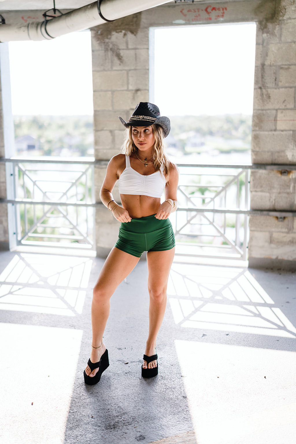 Green Tempo Scrunch Side Shorts