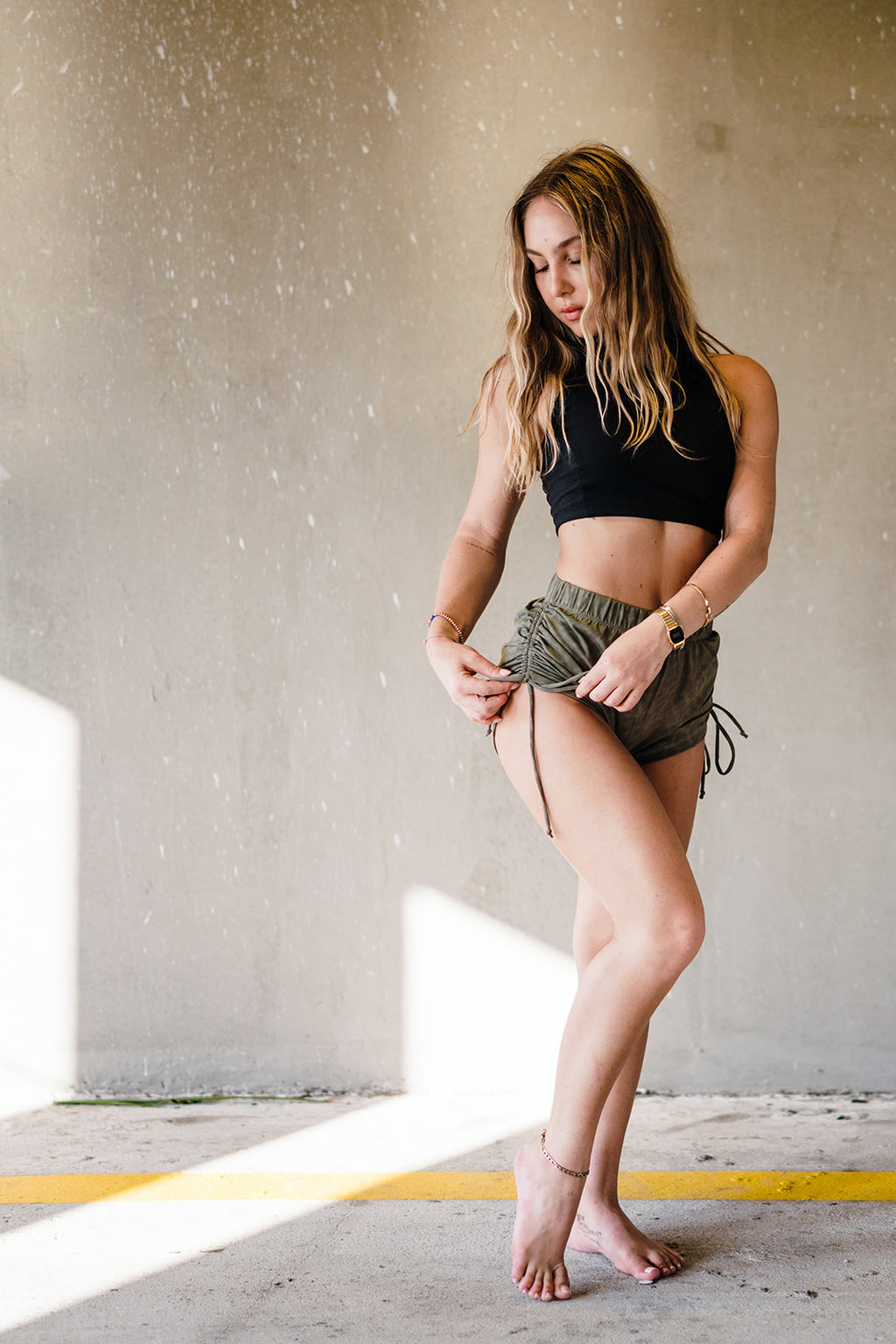 Youth Army Green Cheetah String Shorts